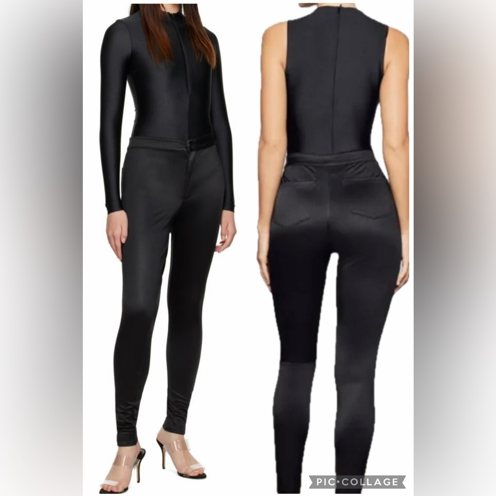 SKIMS Disco Satin-Jersey Sleek Straight Leg Pants High Waist in Onyx Size 4X